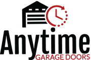 The logo for anytime garage doors has a clock on it.