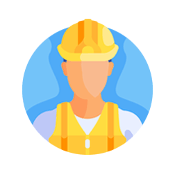 Un icono de una fábrica con dos chimeneas en el techo.