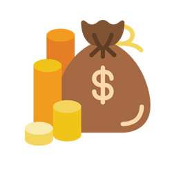 Bolsa de dinero con signo de dólar y pilas de monedas de oro.