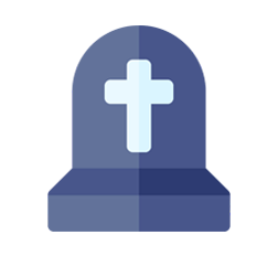 Lápida azul con cruz blanca.