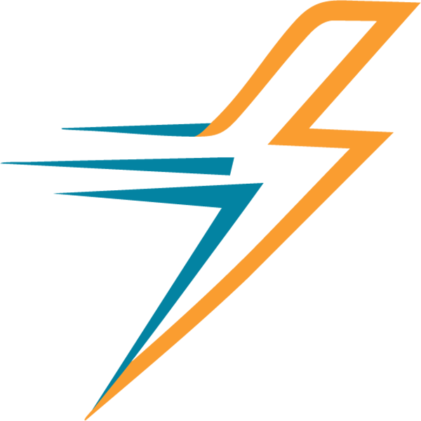 Rayo de color naranja y verde azulado con líneas de velocidad.