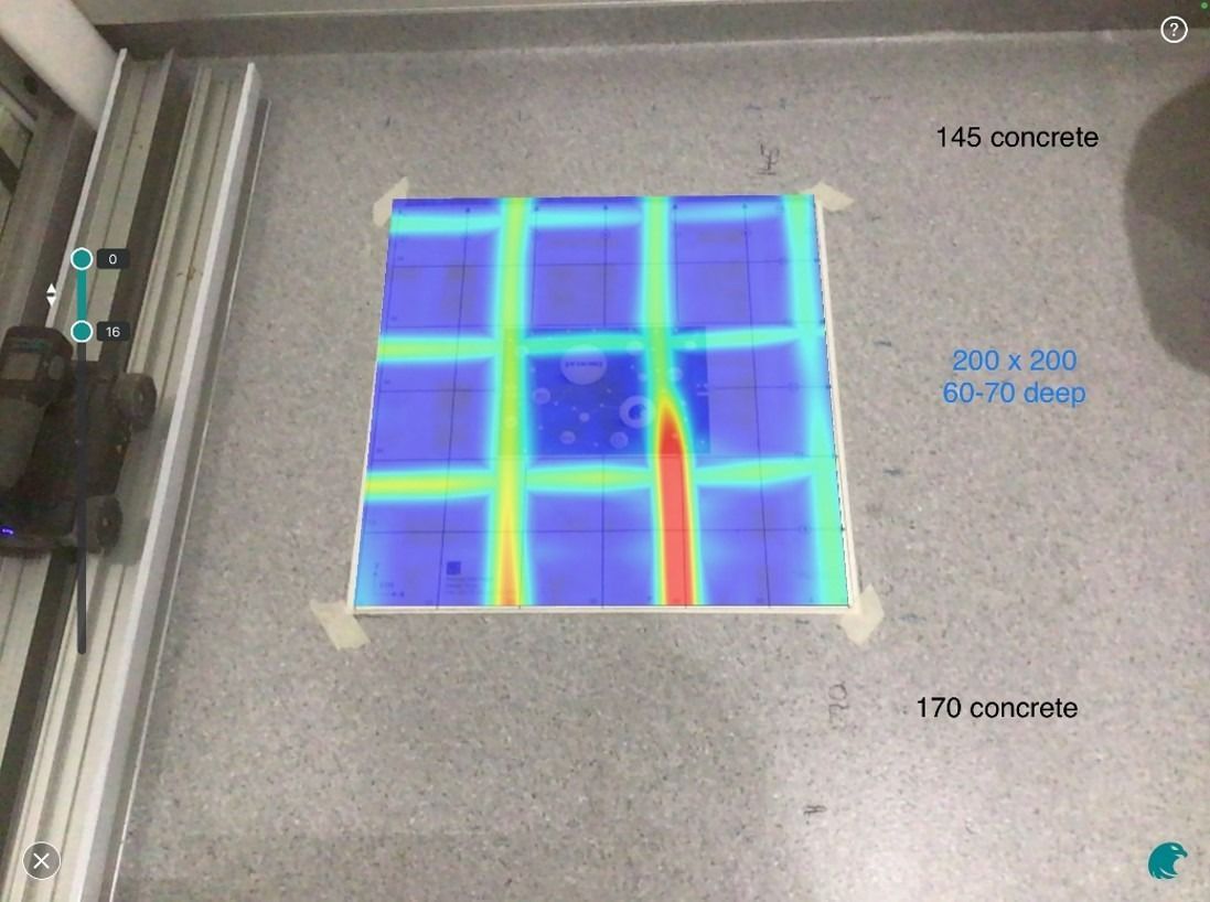 Thermographic image of a grid, showing heat distribution in blue, green, yellow, and red.