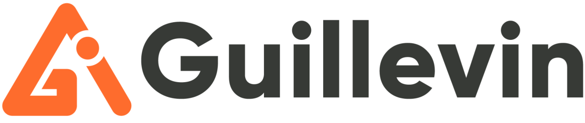 Logo of Guillevin: Orange triangle with a white 