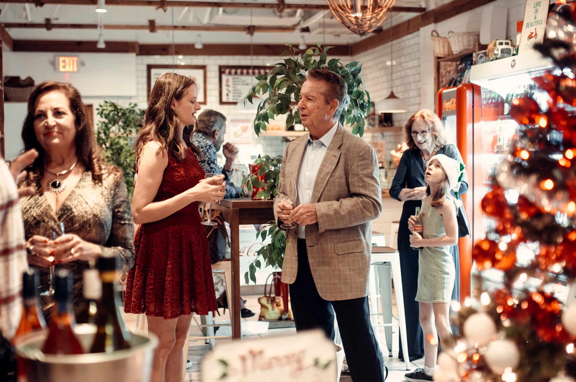 People at a holiday gathering in a store