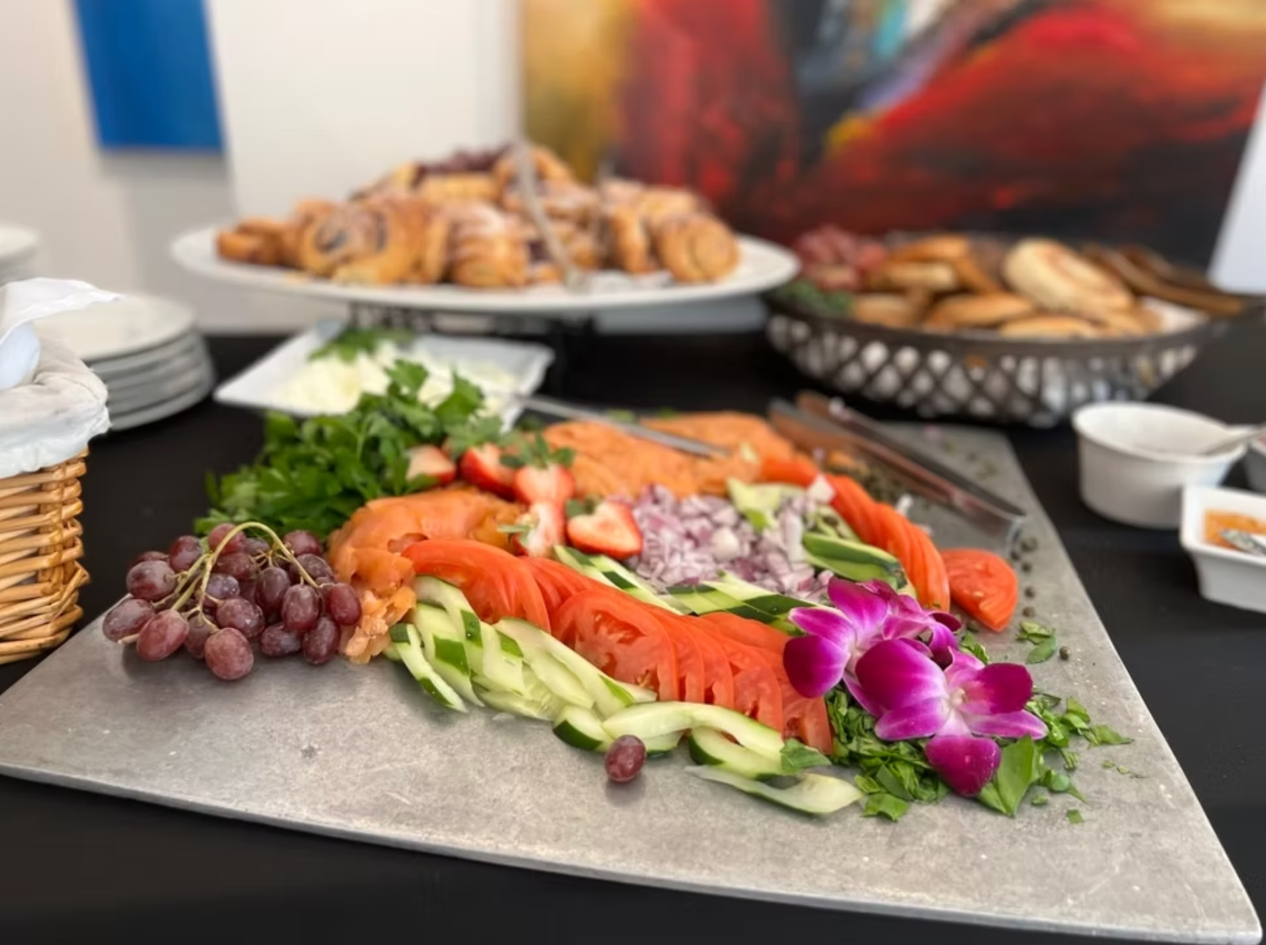 A food spread with salmon