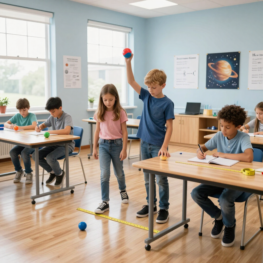 Students investigate gravity by testing how different ramp angles affect the motion of a toy monster