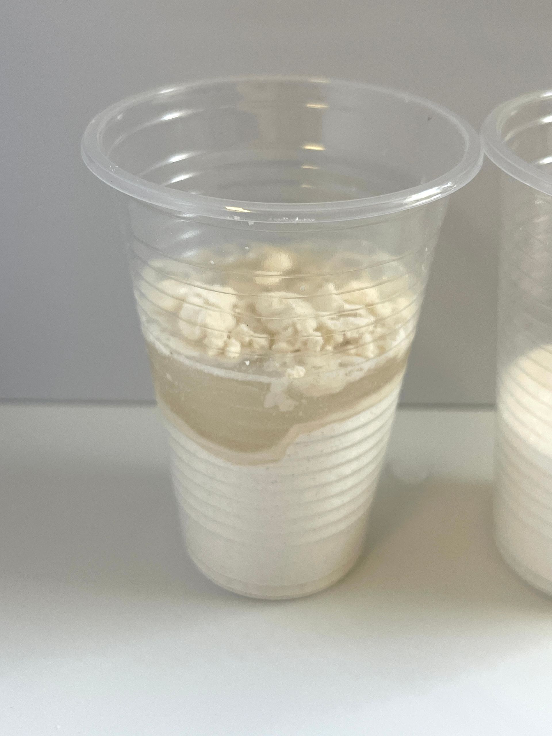 Picture of a cup of flour with water on top.