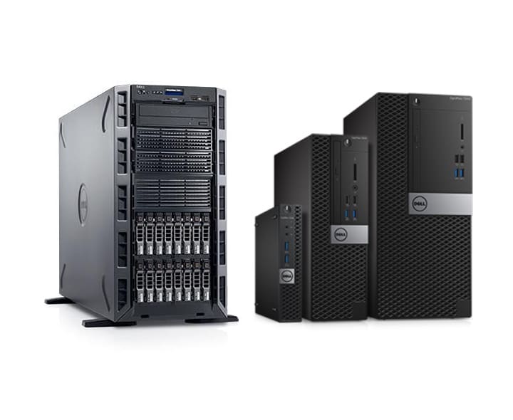 three dell servers are sitting next to each other on a white background