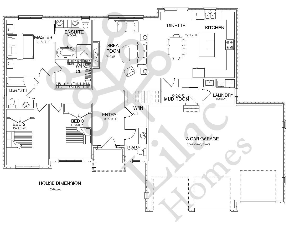 Floor plan for a residential home, detailing room layouts, garage, and porch, overlaid with a watermark text.