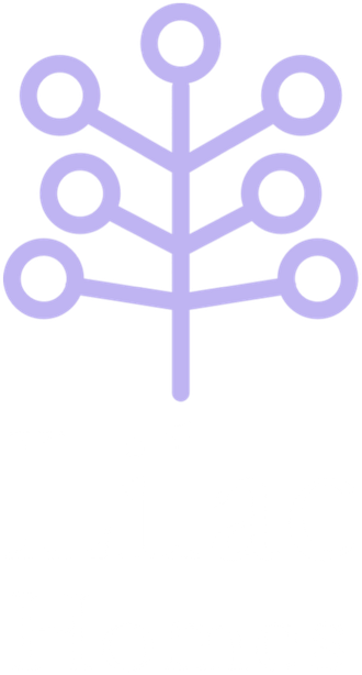A light purple, symmetrical icon of a tree-like shape with a central vertical stem and three pairs of branches with circles.