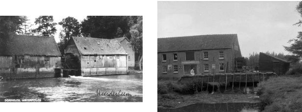 Een zwart-witfoto van een huis aan een rivier.