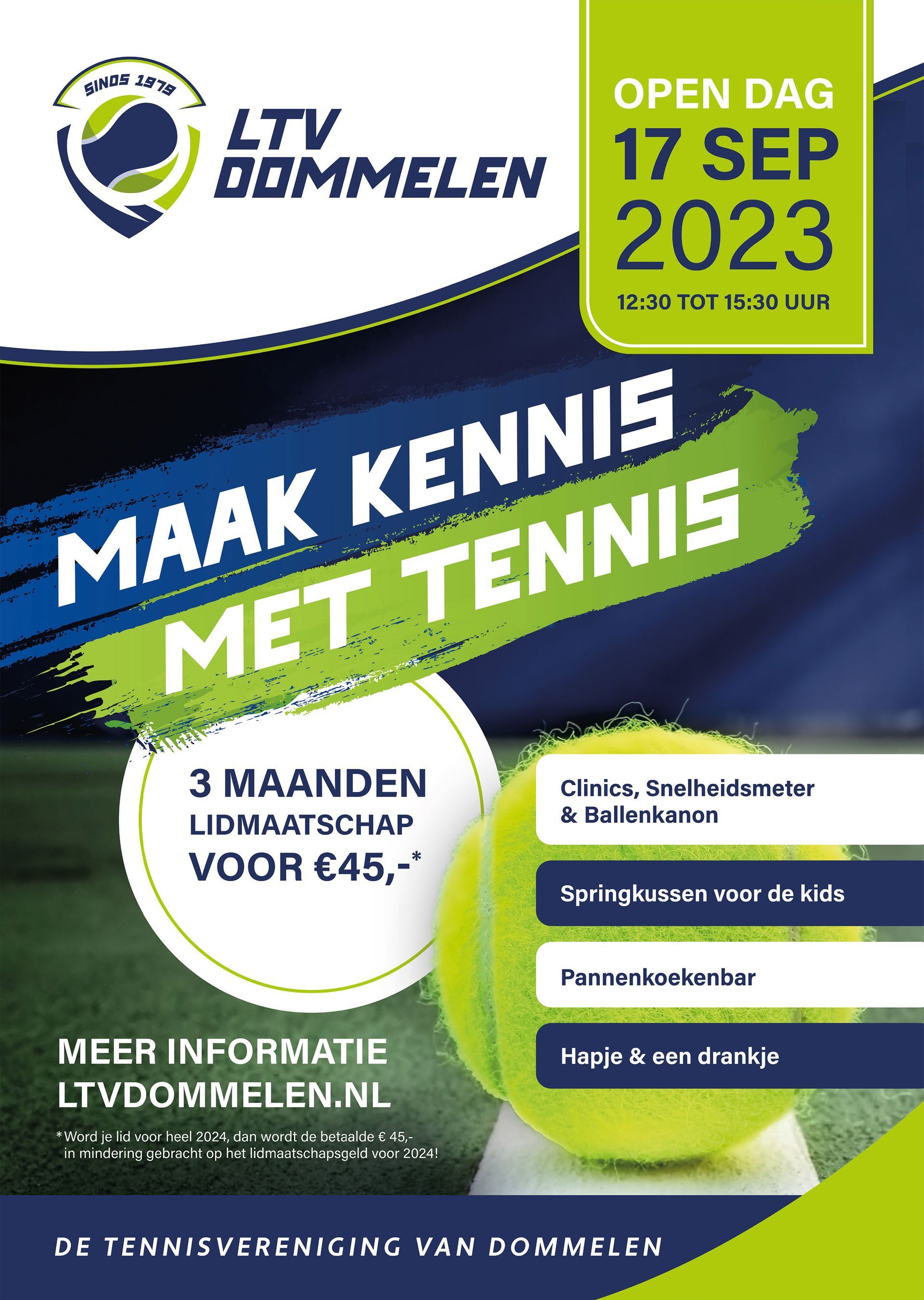 Een flyer voor een tennistoernooi in september 2023.