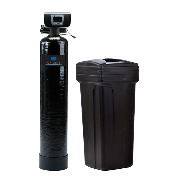 A black water filter and a black tank on a white background