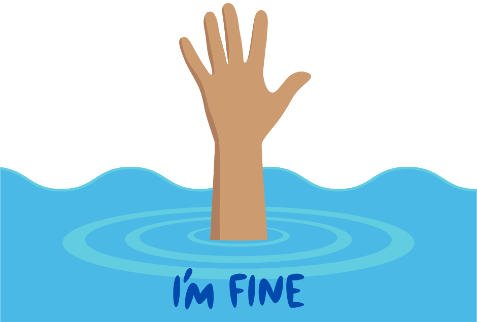 A hand is sticking out of the water and saying `` i 'm fine ''.