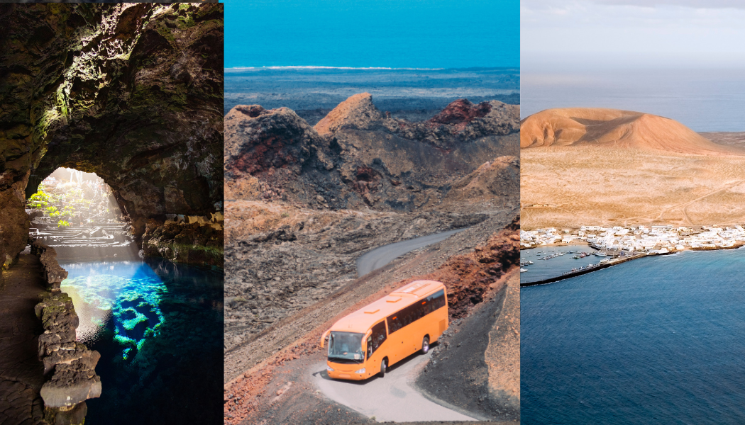 Jameos del Agua, Timanfaya National Park and an aerial view of La Graciosa.