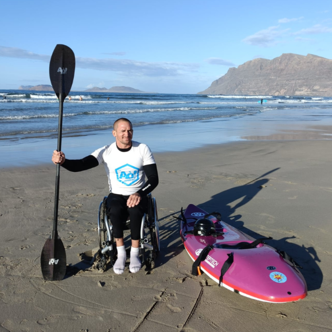 Jonas Van de Steene, a Belgian para-cyclist specialising in handcycling, after trying adapted surf kayaking for the first time