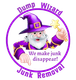 Logo of a purple wizard with a star wand, advertising "Dump Wizard Junk Removal".