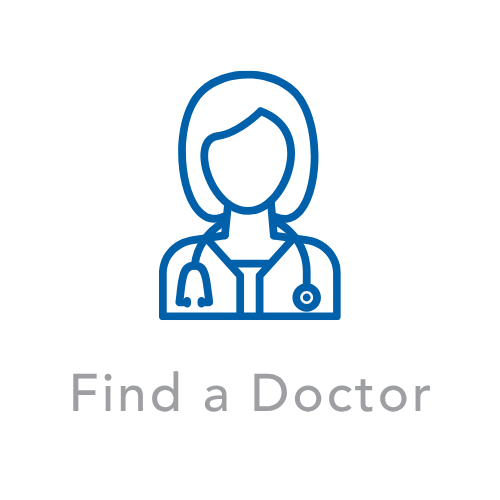 A blue stethoscope icon with the words `` find a doctor '' below it.