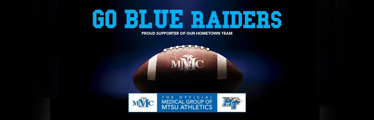 A football with the words go blue raiders on it