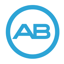 The ab logo is in a blue circle on a white background.