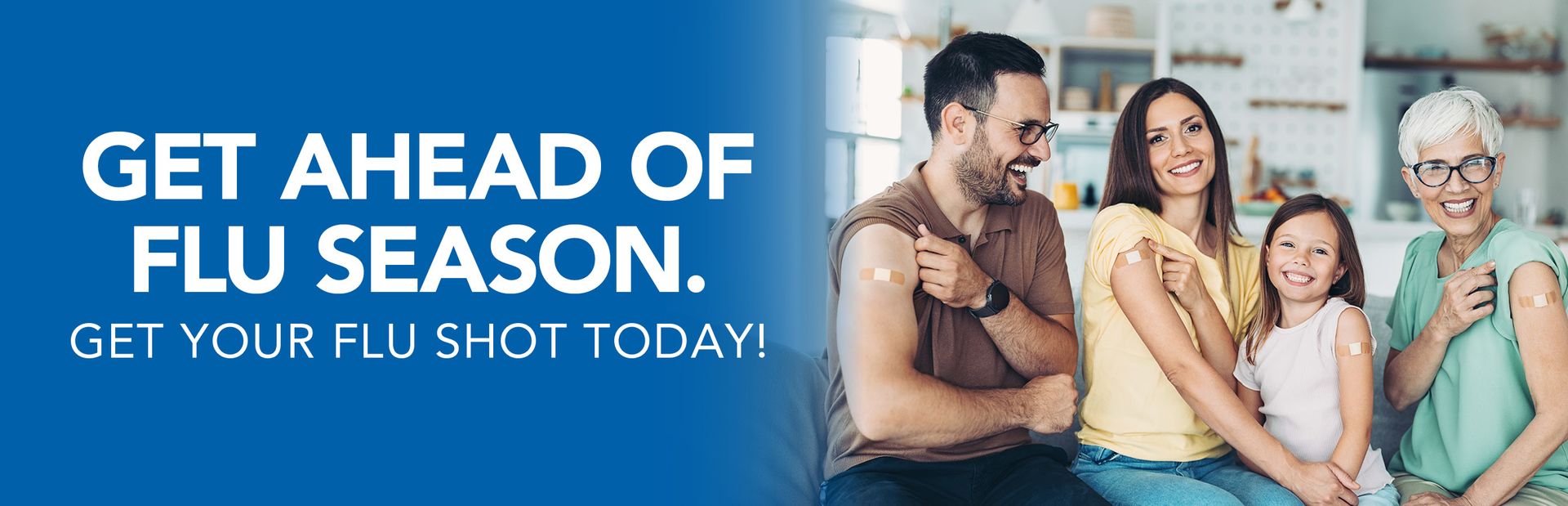Family with band aids after getting flu shots.