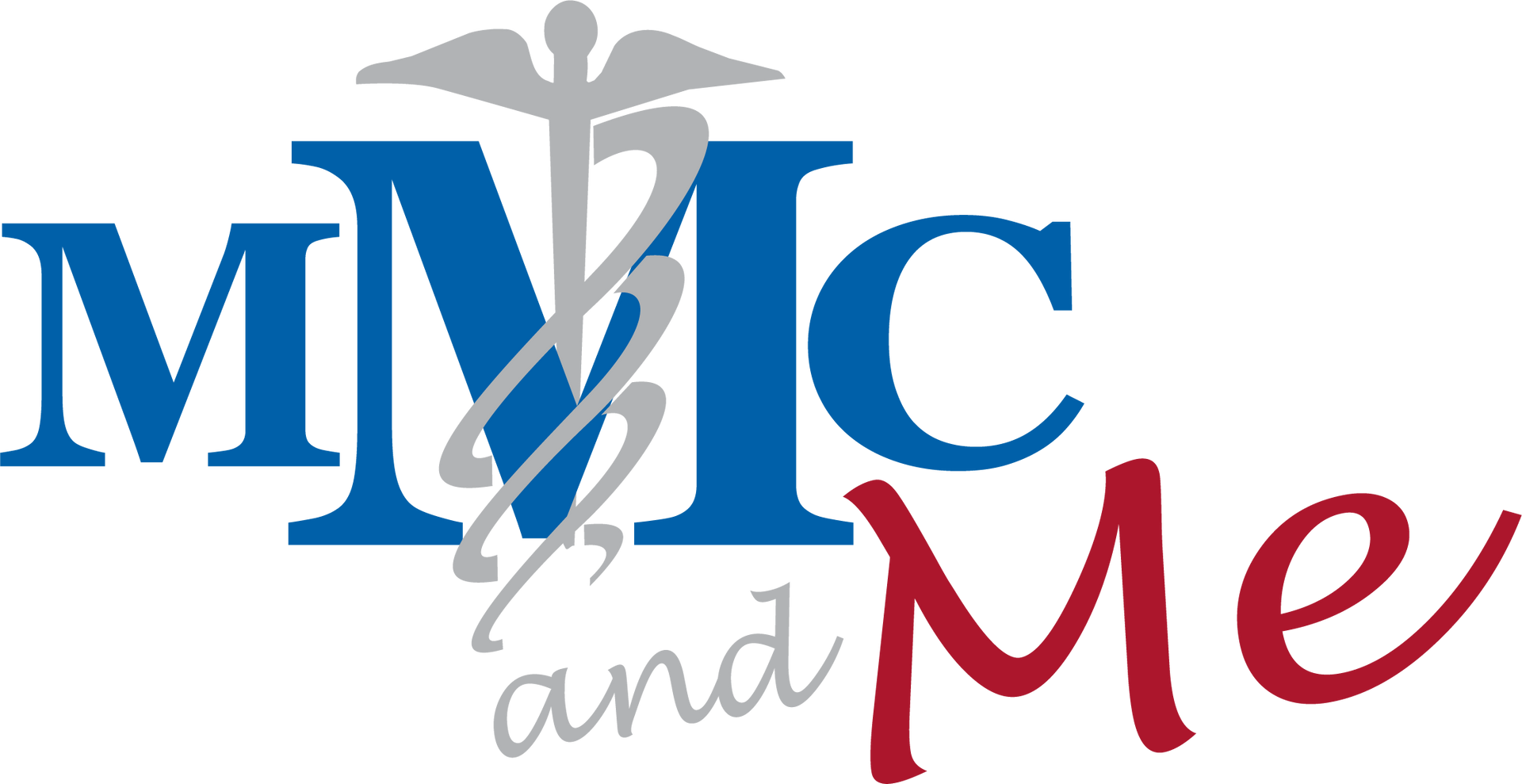 The logo for mmc and me has a medical symbol on it.