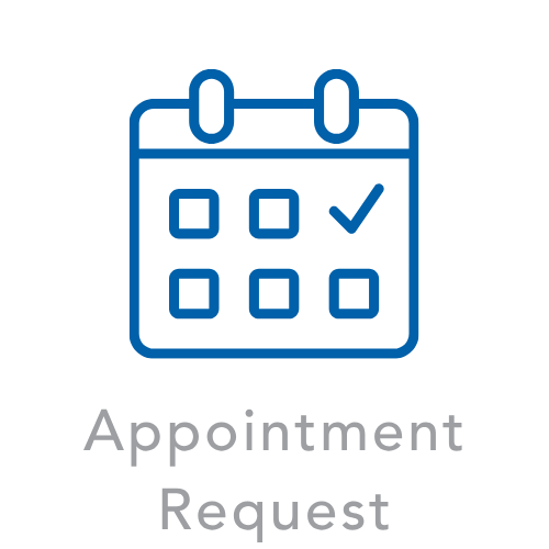 Blue calendar with a checkmark indicating an appointment request.