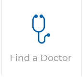 A blue stethoscope icon with the words `` find a doctor '' below it.