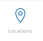 A blue location pin icon with the words locations below it.