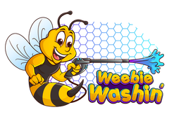 A cartoon bee is holding a high pressure washer.