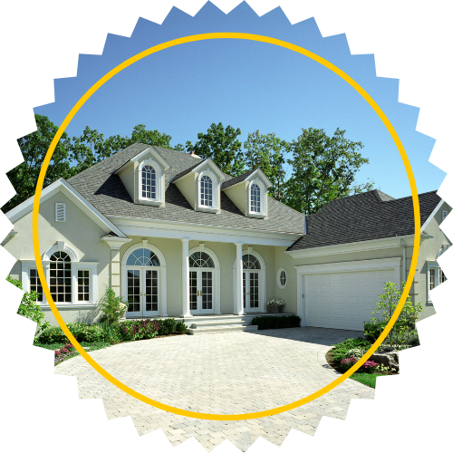 A picture of a house with a yellow circle around it