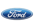 a blue and white ford logo on a white background .