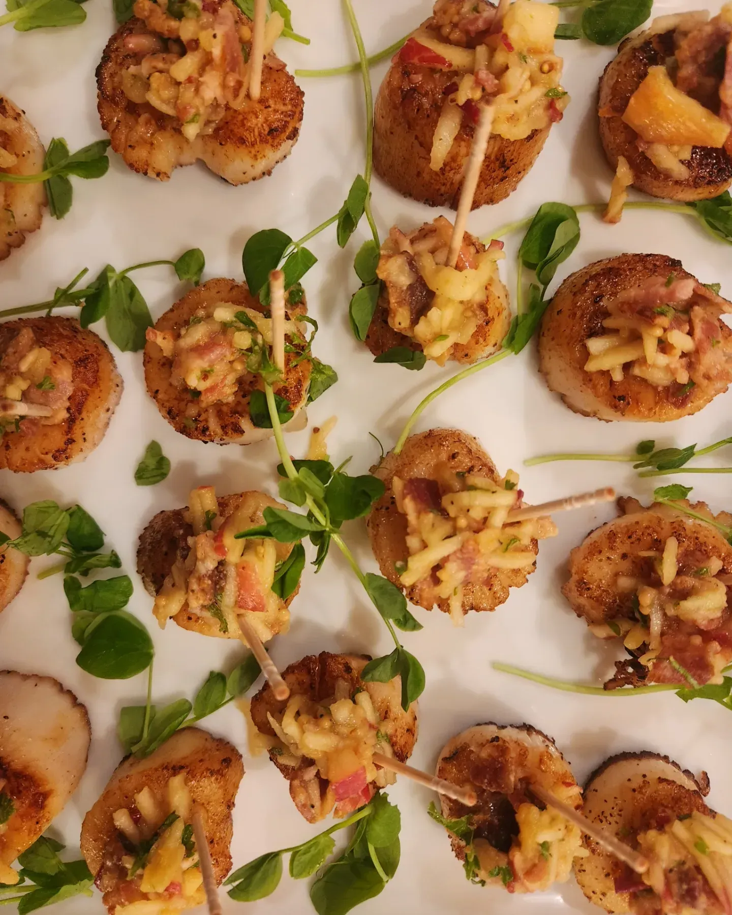Seared Scallops Apple Bacon Slaw in Old Orchard Beach, Maine - Private Chef Services by Mangia Kitchen Maine