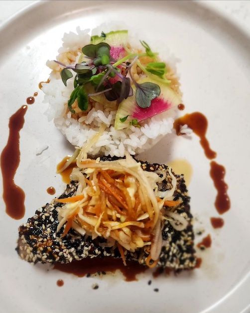 Sesame Crusted Tuna in Falmouth, Maine- Private Chef Services by Mangia Kitchen Maine