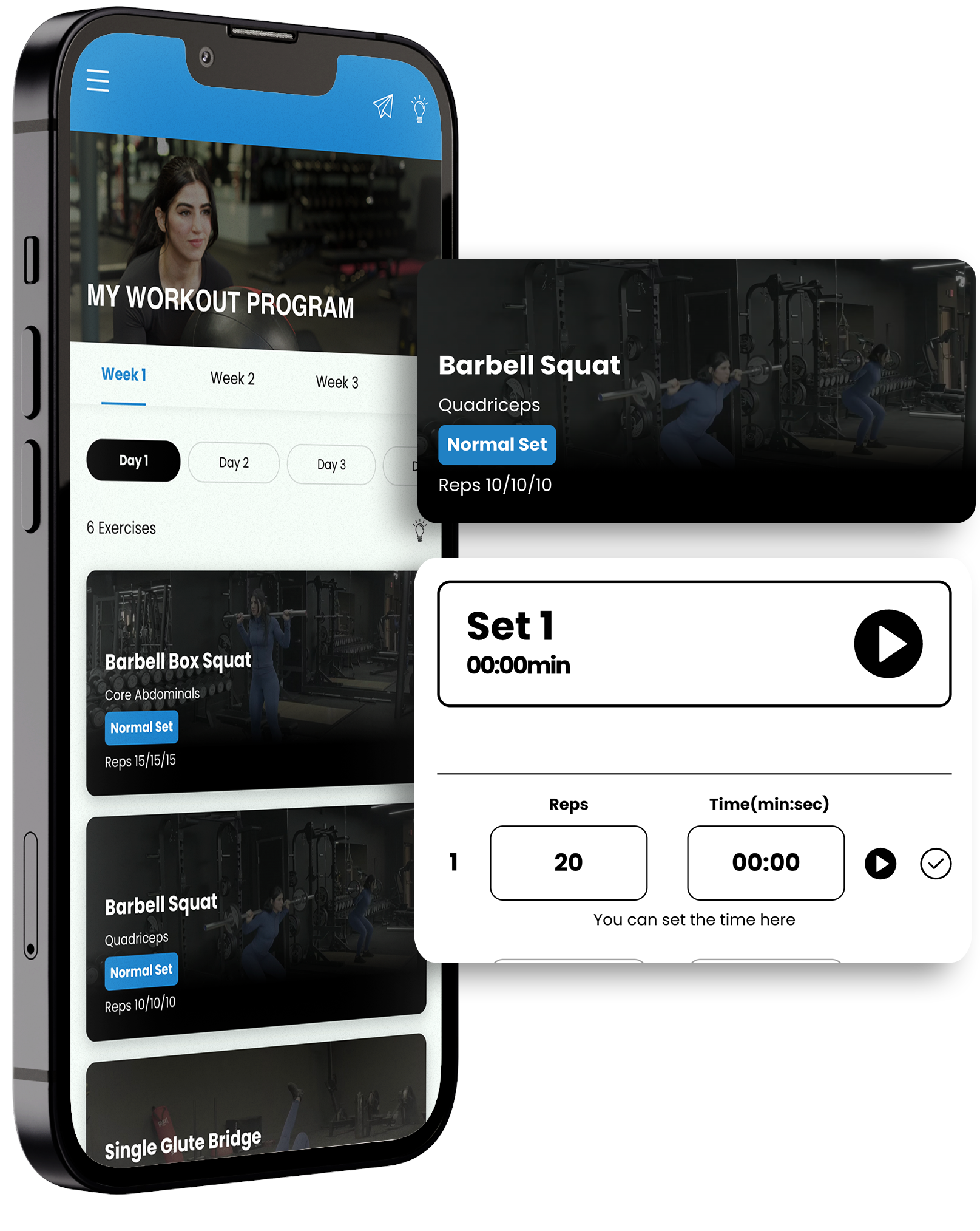 A cell phone with a workout app on it. Joumana, workout and nutrition programs