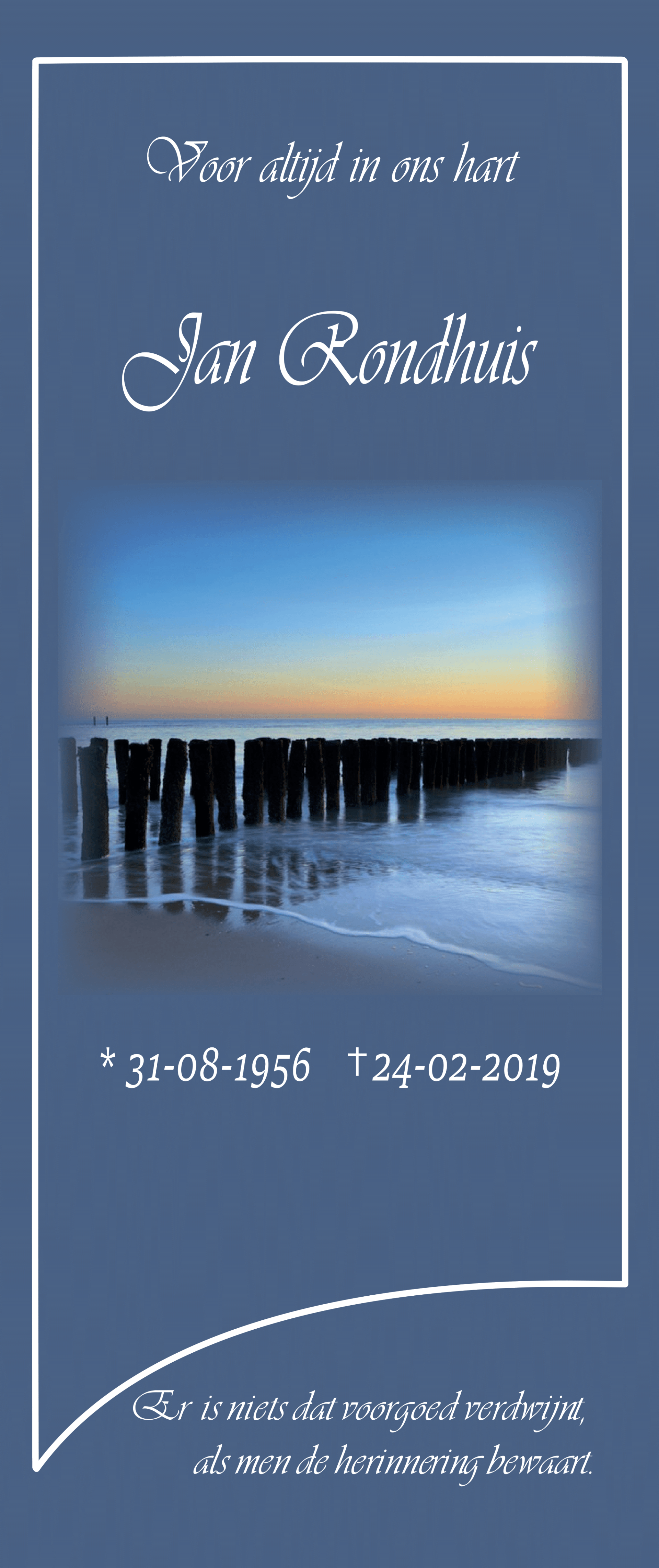 Tijdelijk grafdoek. Een foto van een pier met de naam Jim erop