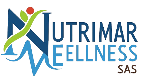 Logotipo de Nutrimar Wellness SAS, con figuras abstractas y letras en azul, verde y naranja.