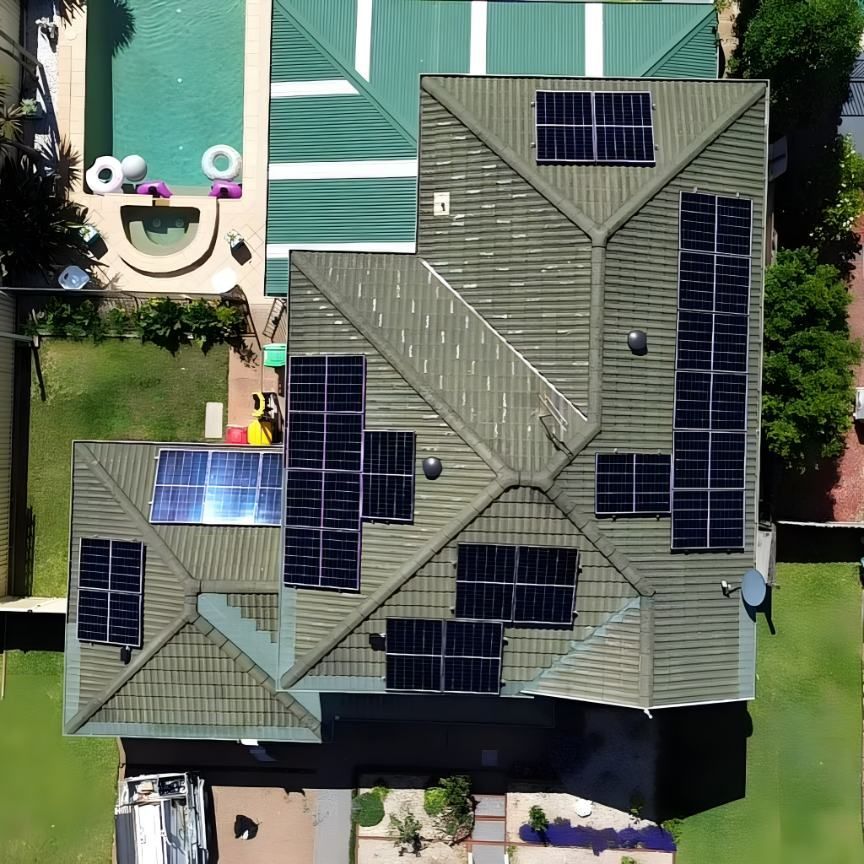 An Aerial View of a House With Solar Panels on the Roof — DLG Electrical & Solar In Port Stephens, NSW