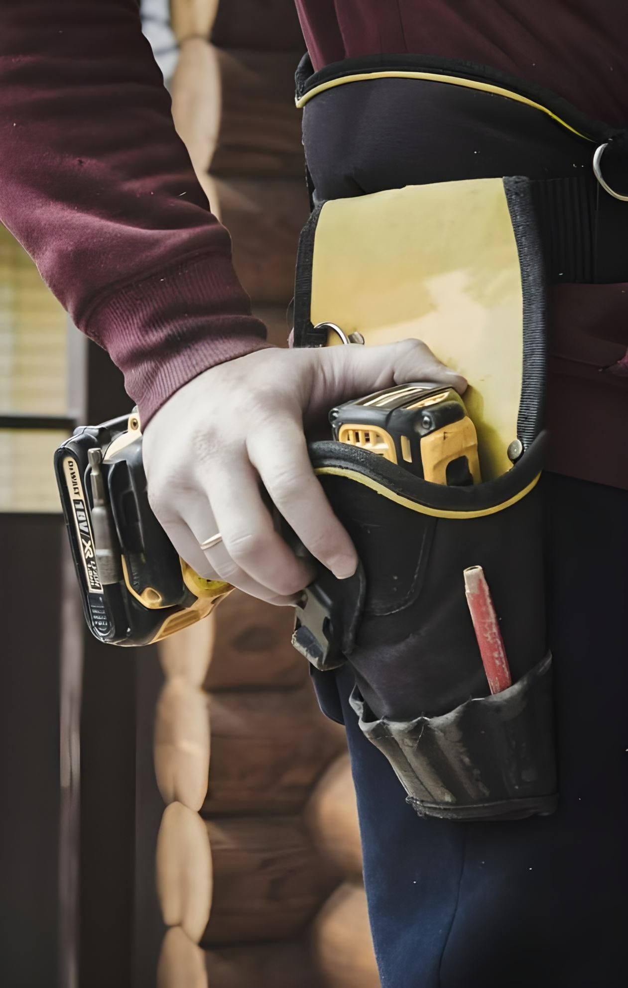 A Person is Holding a Drill in a Tool Belt — DLG Electrical & Solar In Port Stephens, NSW