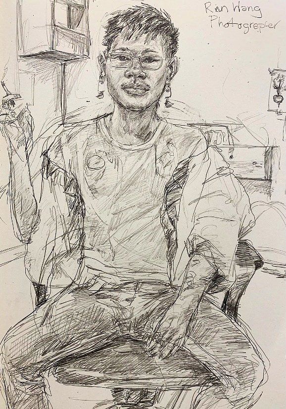 Anthony Young, Studio Visit, 2019, Pencil on paper 8.25 x 11.75 inches
