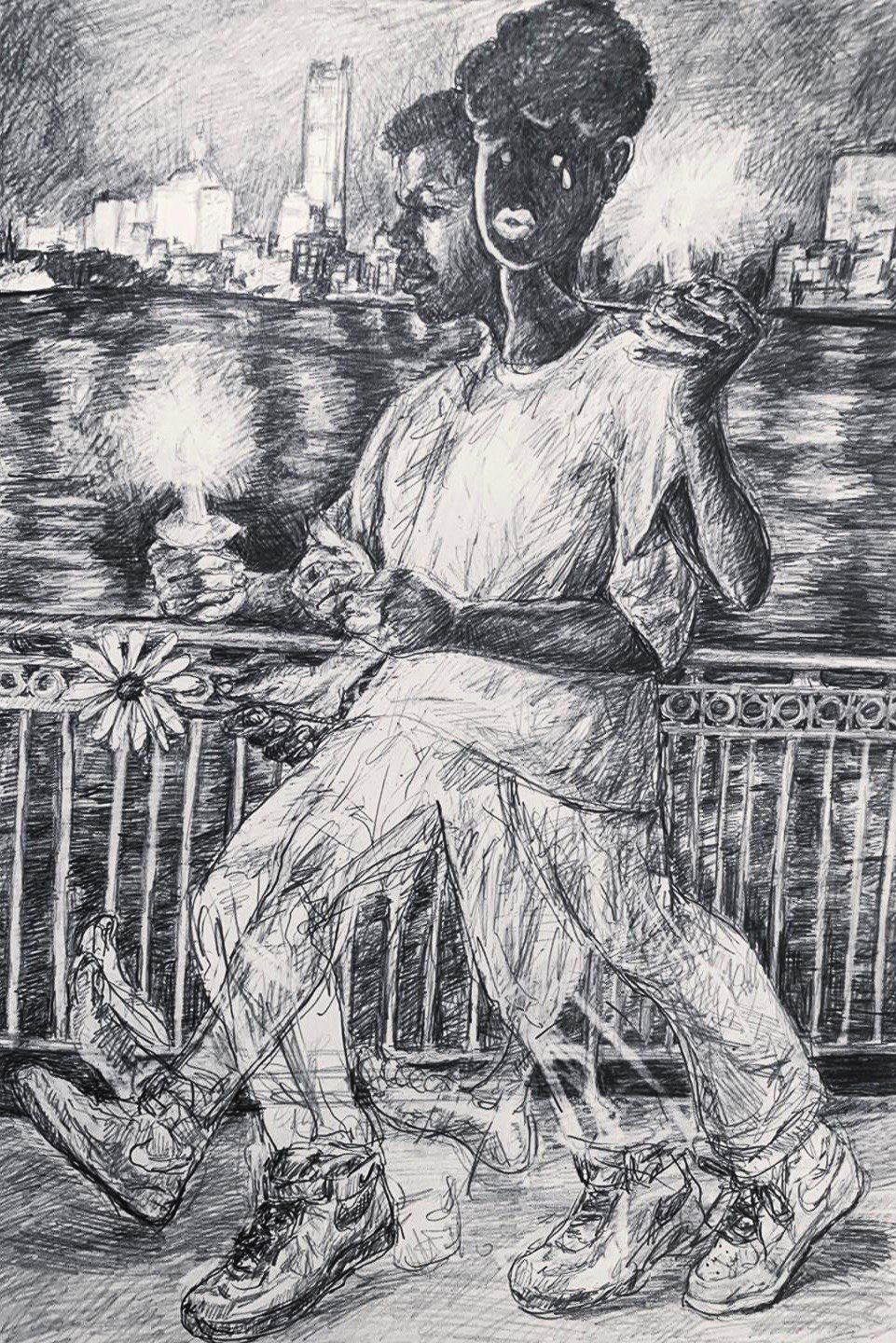 Anthony Young, Candlelight Vigil, 2019, Pencil on paper, 8.25 x 11.75 inches