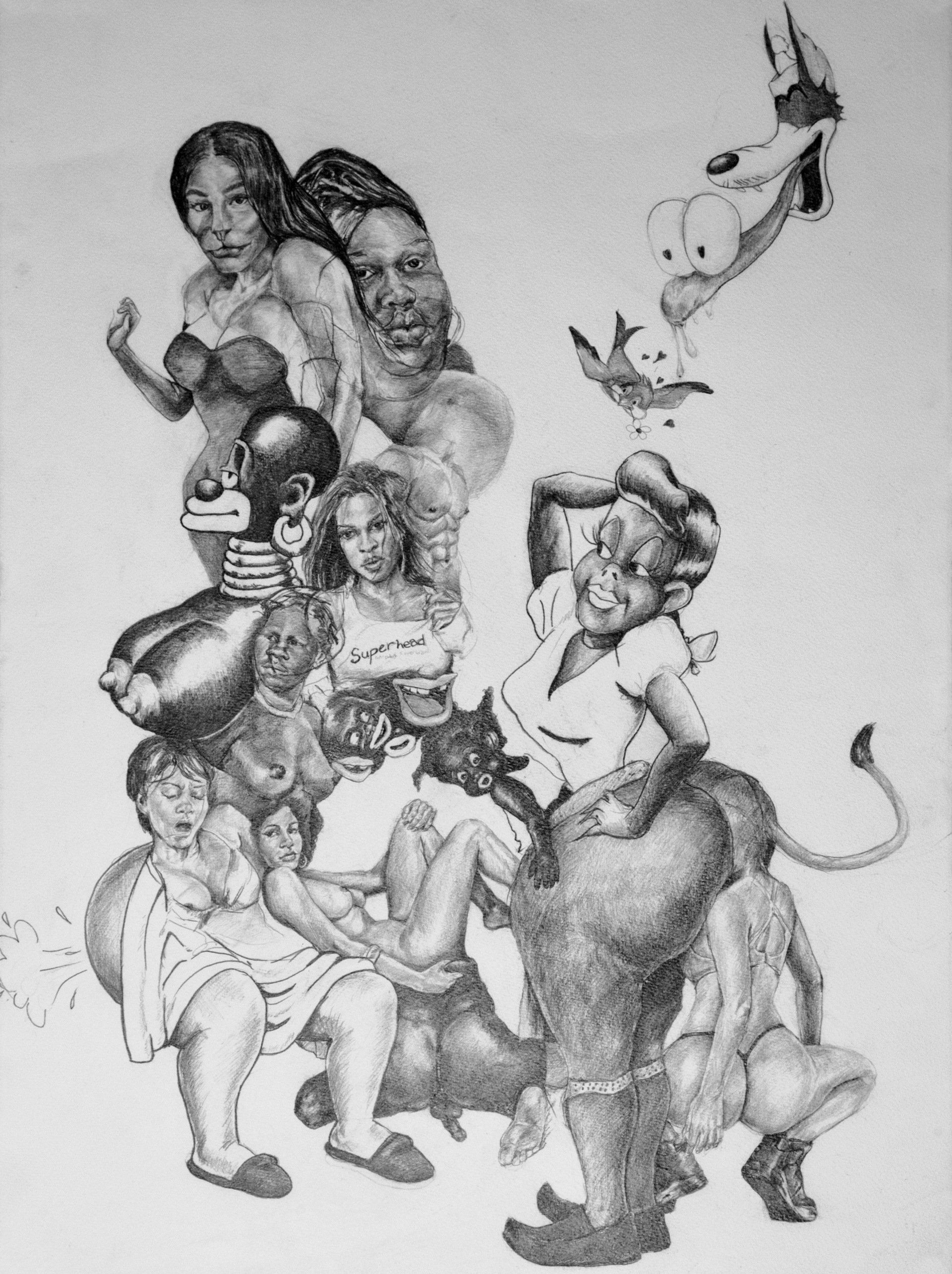 Anthony Young, Lips, Hips, Honey Dips, 2017, Pencil on paper, 22 x 30 inches