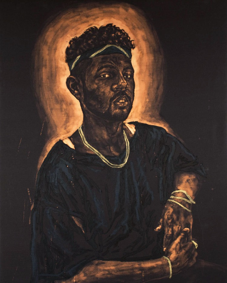 Anthony Young, Sebi, 2017, Bleach and oil on canvas, 48 x 36 inches