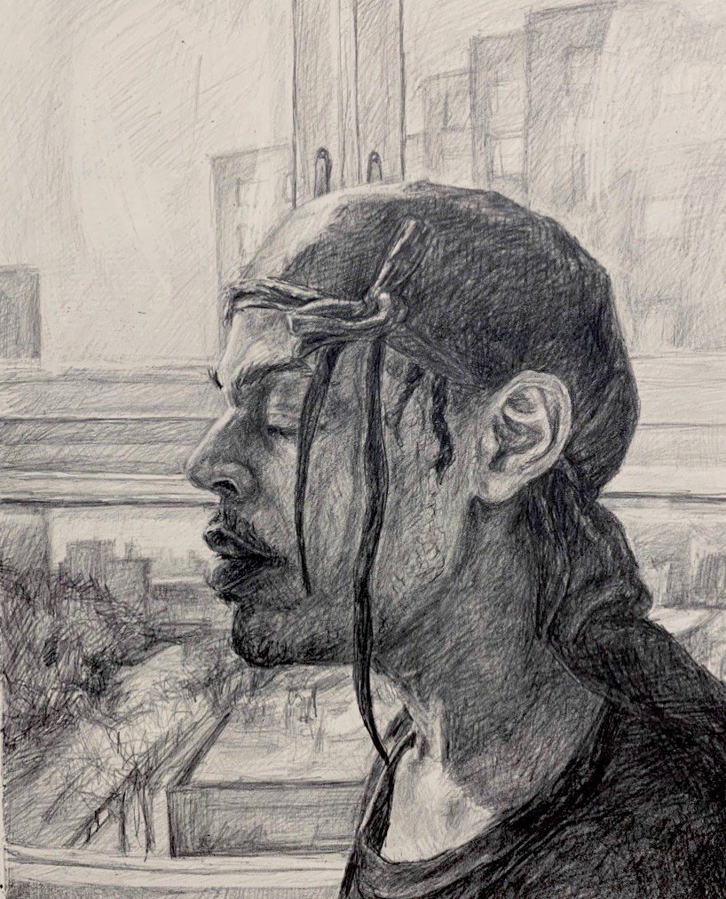 Anthony Young, Untitled (Self Portrait), 2019, Pencil on paper, 8.25 x 11.75 inches