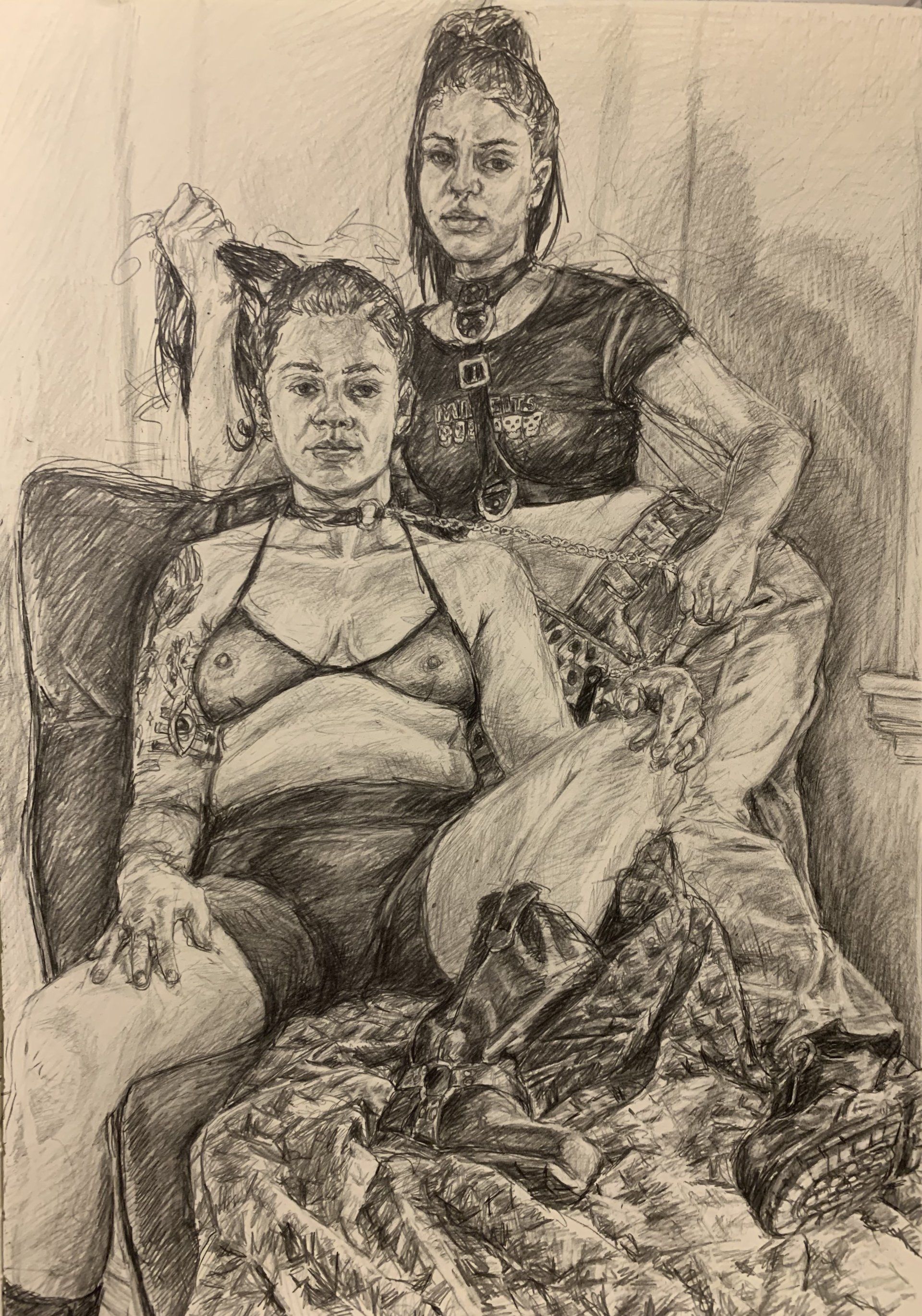 Anthony Young, Hannah and Sarah, 2020, Pencil on paper, 8.25 x 11.75 inches