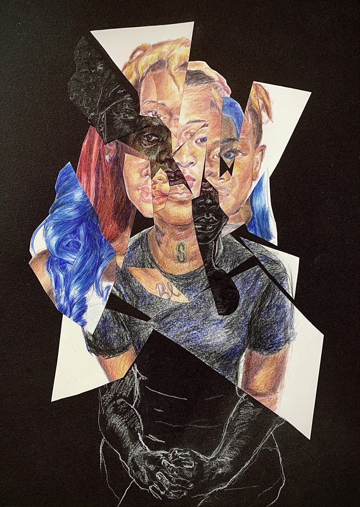 Anthony Peyton Young, Say Their Names VI, 2020, Collage with color pencil, asphalt paper, and chalk, 9.75 x 13.75 Inches