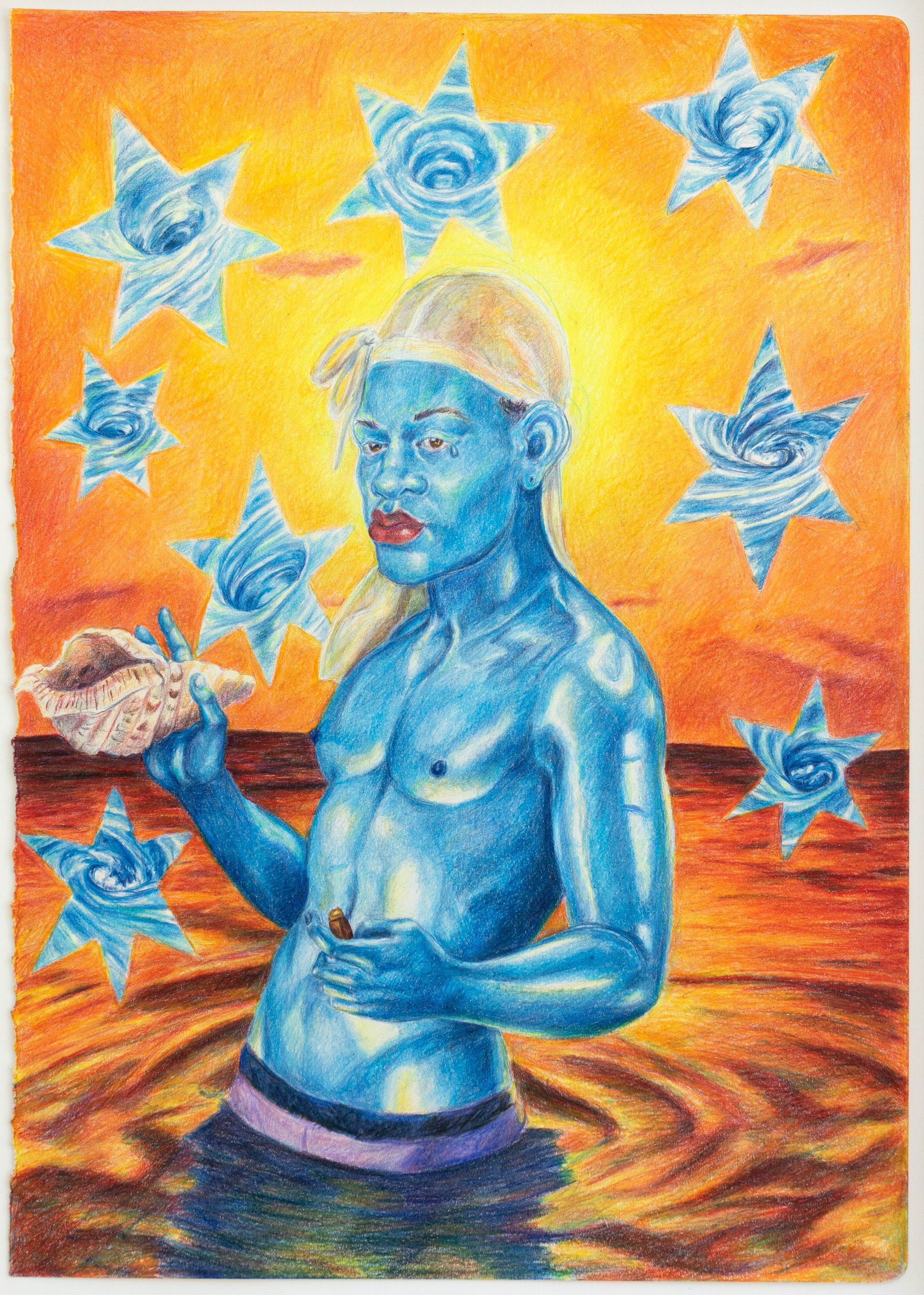 The Conch: Your Voice Sounds like the Ocean, 2023, Color pencil on paper, 16x 11.75 inches