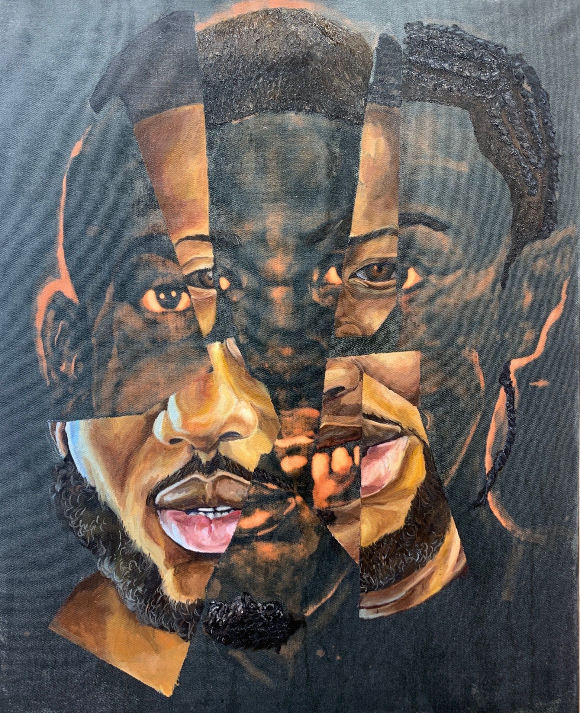 Anthony Peyton Young,Say His Name: Jordan Davis 17, November 23, 2012 Jamee Johnson 22, December 14, 2019 Ryan Twyman 24, June 6, 2019 Botham Shem Jean 26, September 6, 2018 Tamon Robinson 27, April 18, 2012, 2021, Bleach and oil on canvas, 24 x 30 inches