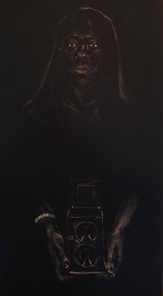 Anthony Young, Candice, 2017, Bleach and oil on canvas, 48 x 28 inches