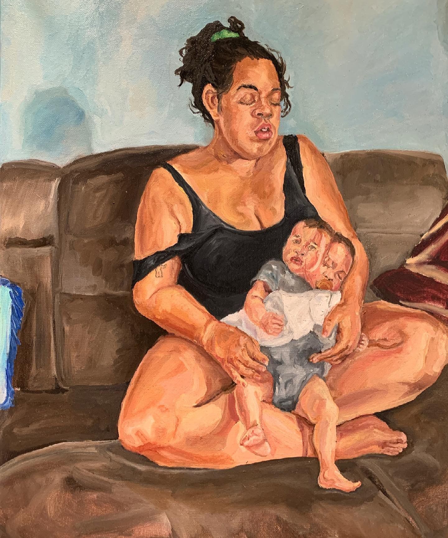Anthony Young, Mother and Child (Damaris and Ozcar), 2021, Oil on canvas, 18x24 inches